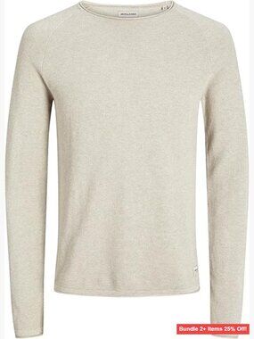 Cotton Blend Crew Neck Pullover Sweater, Medium Weight, Long Sleeve